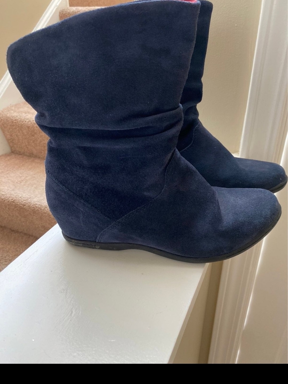Women's Waterproof Navy Suede Slouch Wedge Boot Sz 7